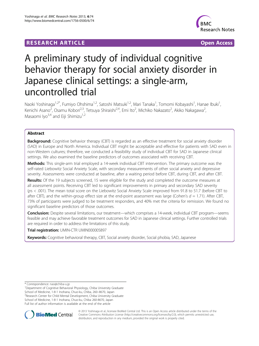 A Preliminary Study Of Individual Cognitive Behavior Therapy