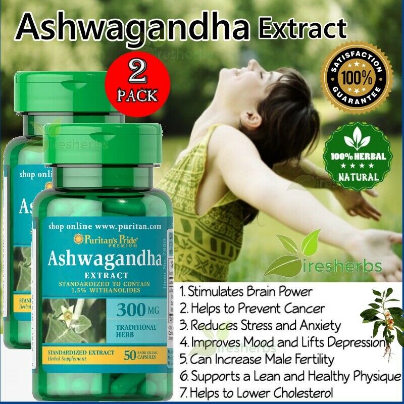 ASHWAGANDHA 300mg STANDARDIZED STRESS ANXIETY SUPPLEMENT 100 CAPSULES 2 ...