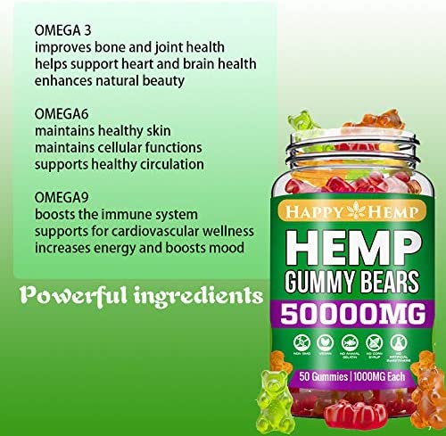 Hemp Gummies for Pain and Anxiety 50000mg Organic Omega 3, 6 &  9 All ...