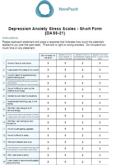 Stress Depression And Anxiety Test